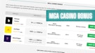 Screenshot viser mga casino bonus liste med tre MGA brands