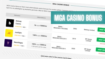 Screenshot viser mga casino bonus liste med tre MGA brands