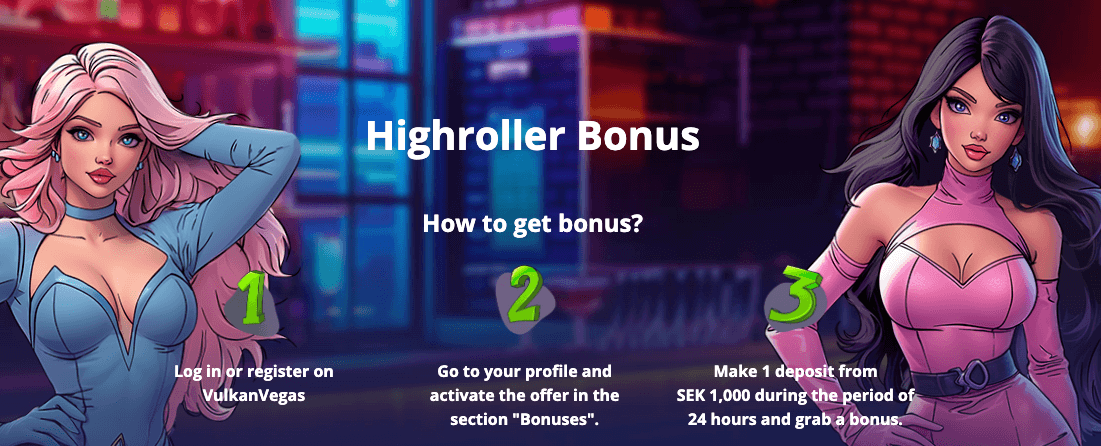 Promobilde viser highroller bonus hos Vulkan Vegas