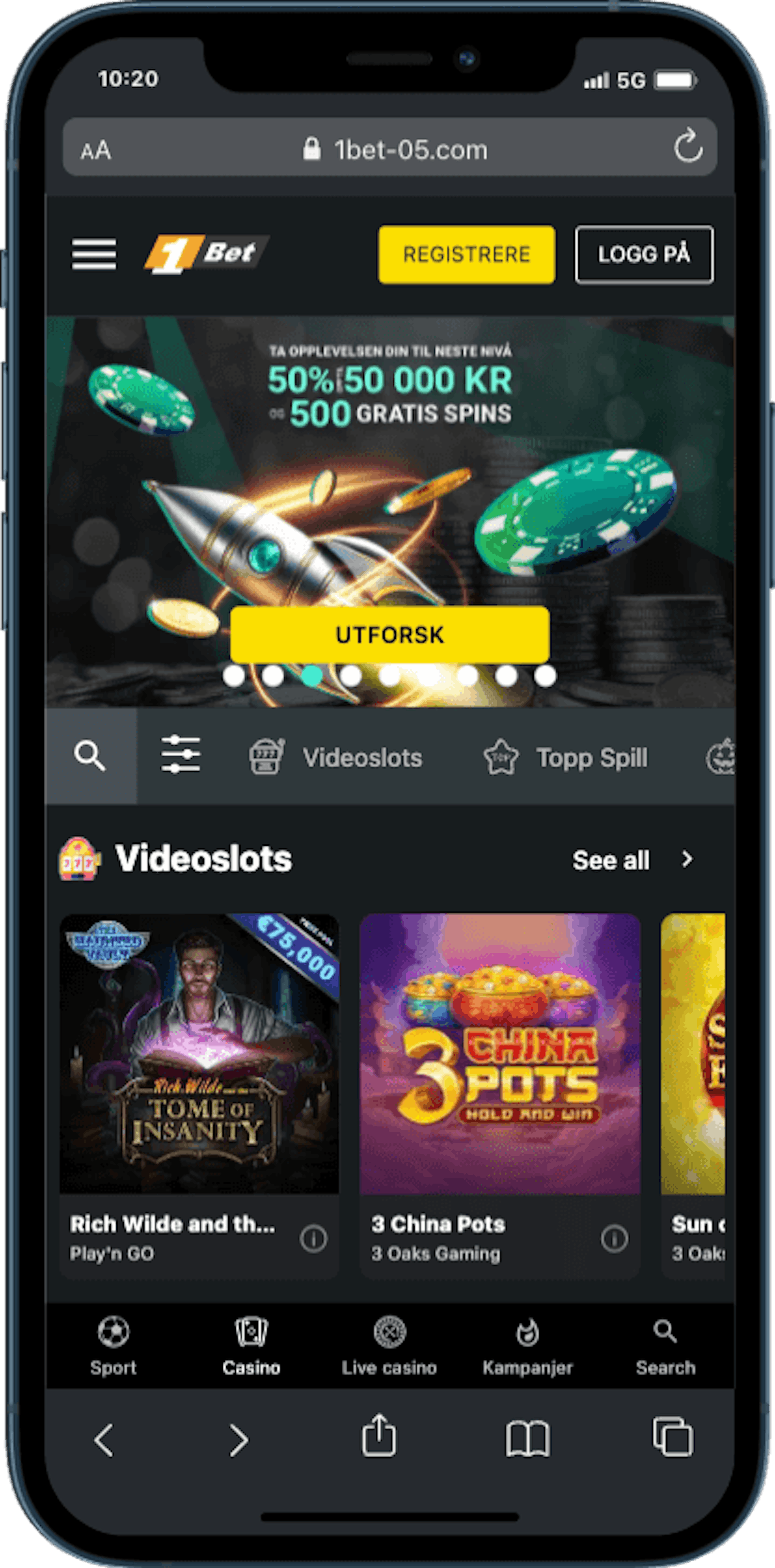 1bet Casino mobilversjon