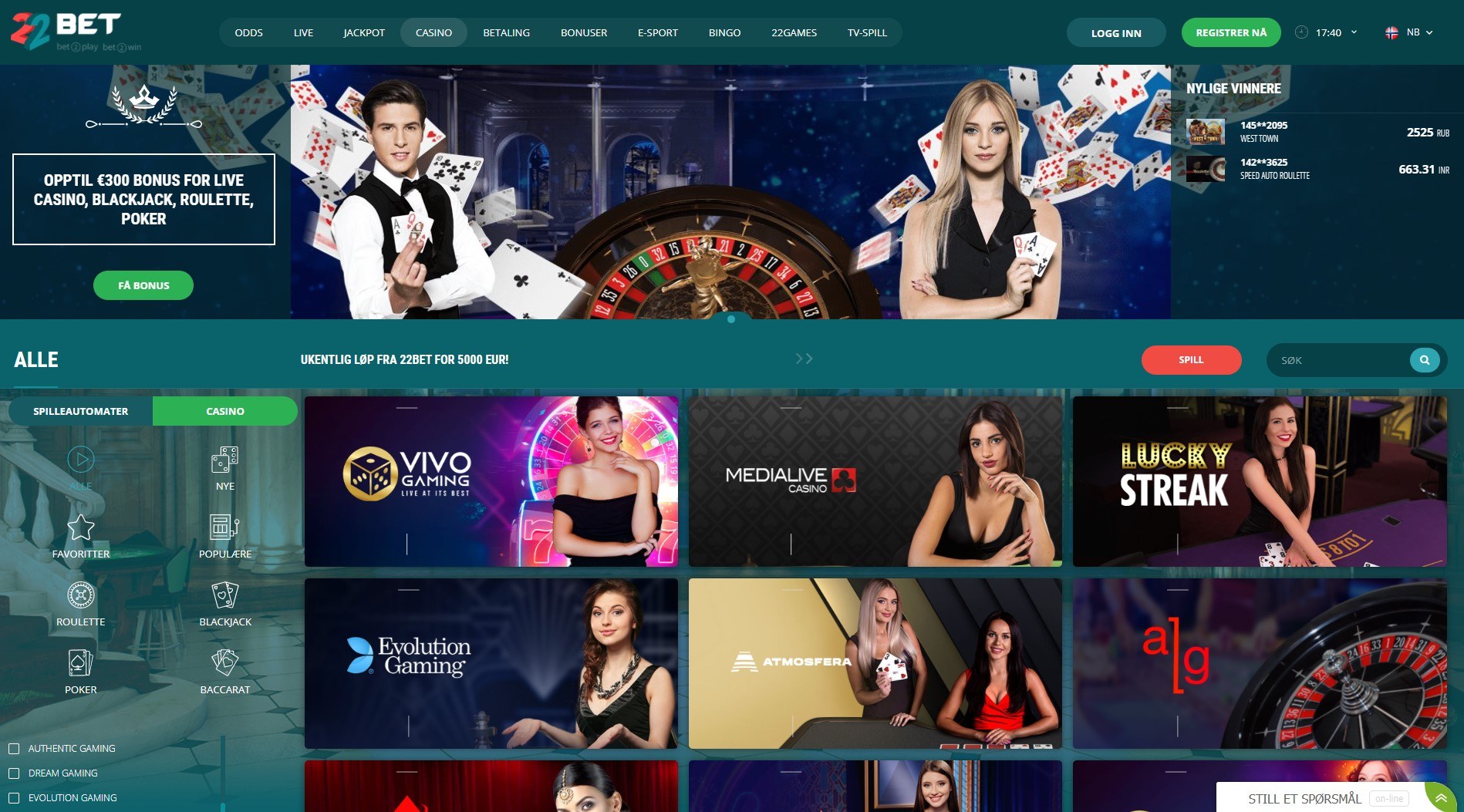 22Bet Live Casino