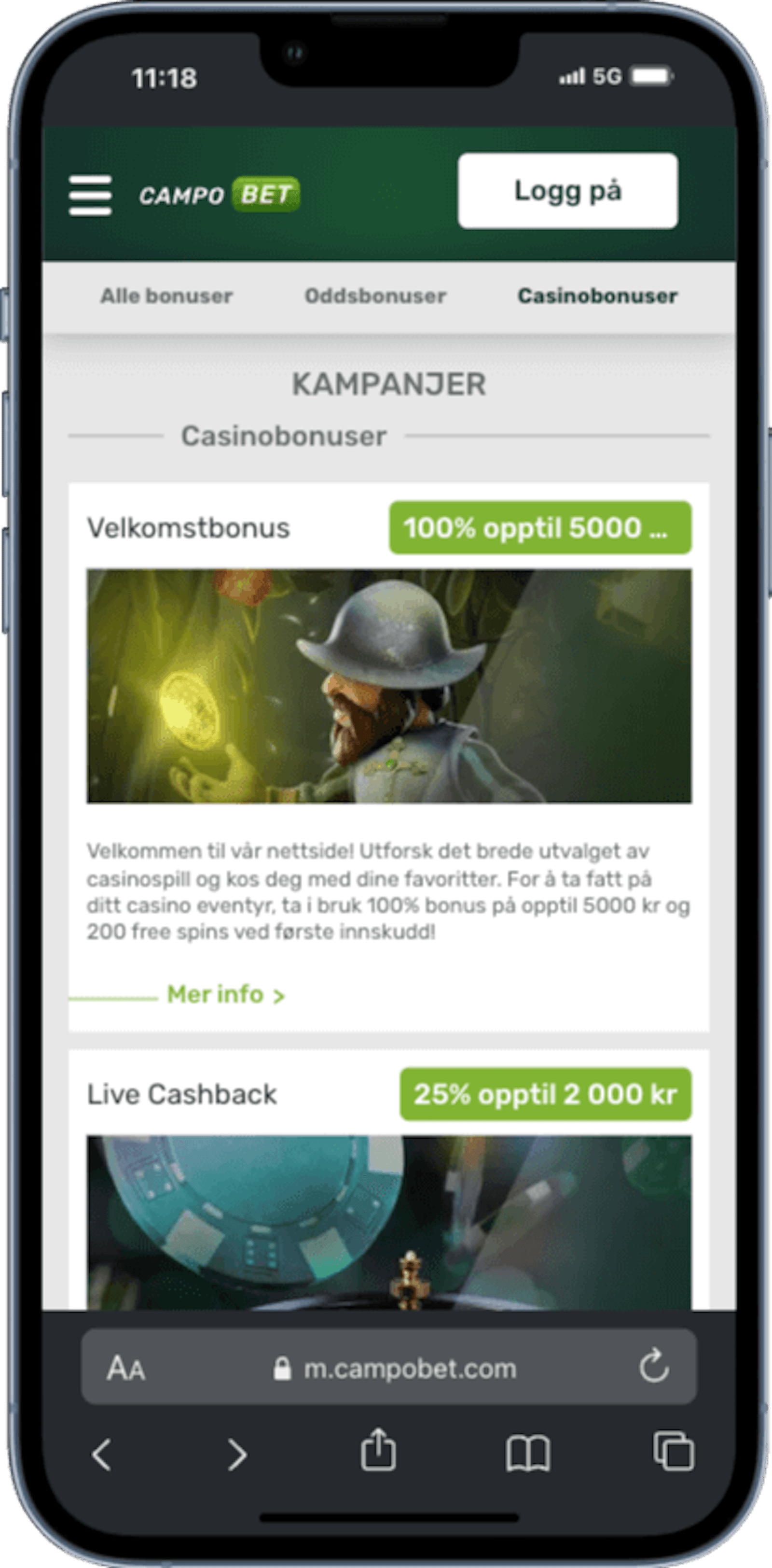 Campobet kampanjer mobilskjerm