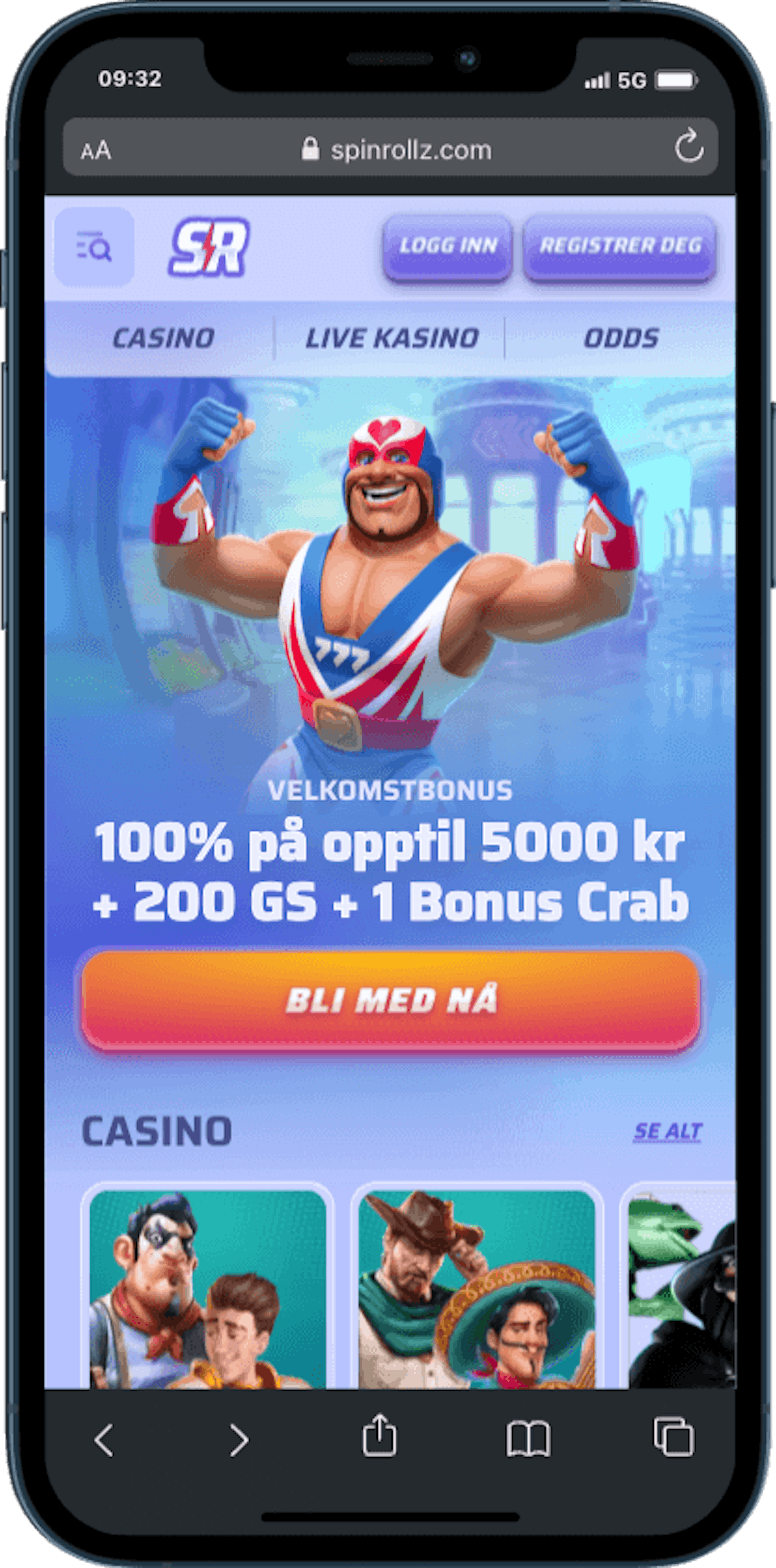 Spinrollz hjemeside mobil