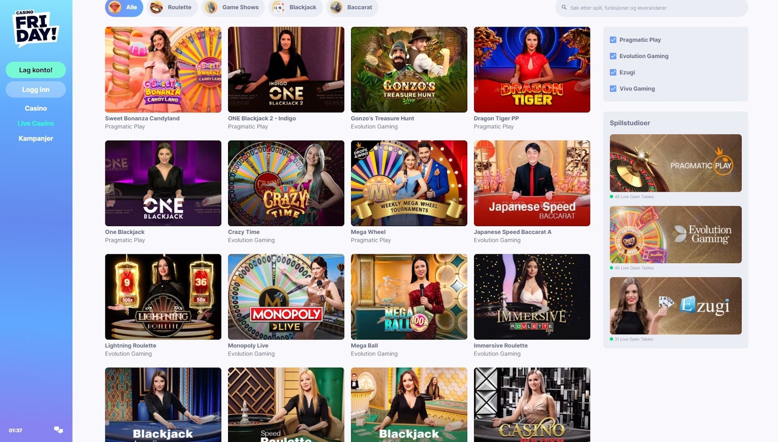 CasinoFriday live casino