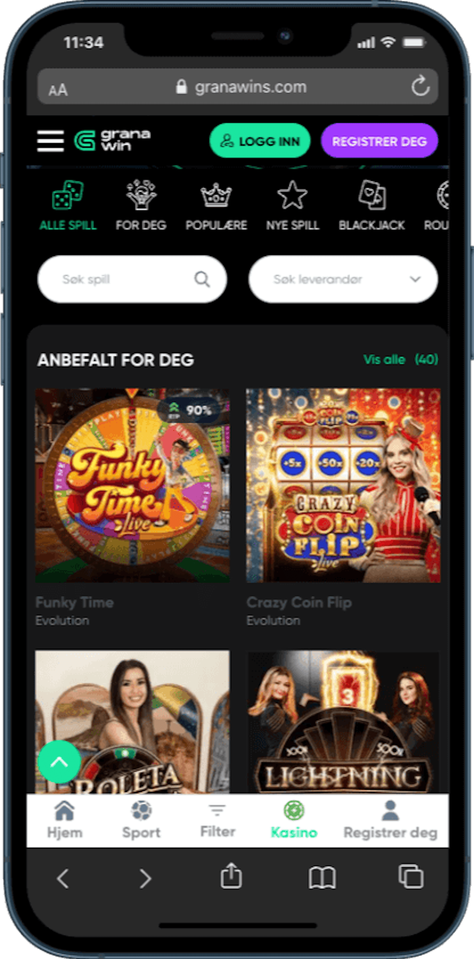 Granawin live casino mobil