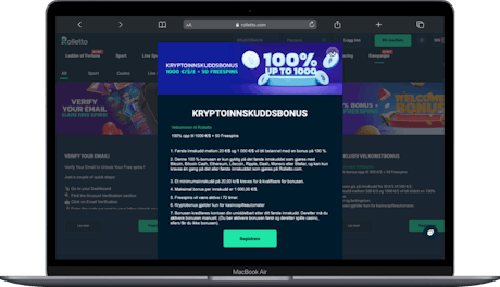 Screenshot som viser krypto casino bonus hos Rolletto