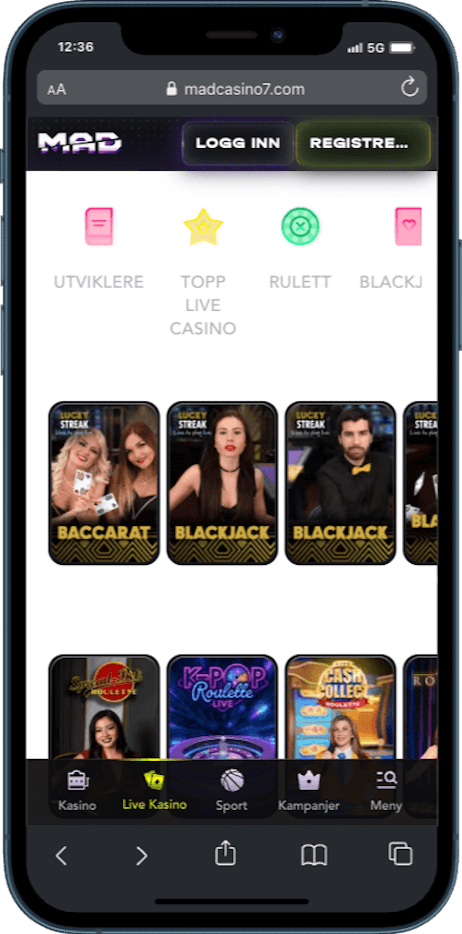Madcasino live casino mobil