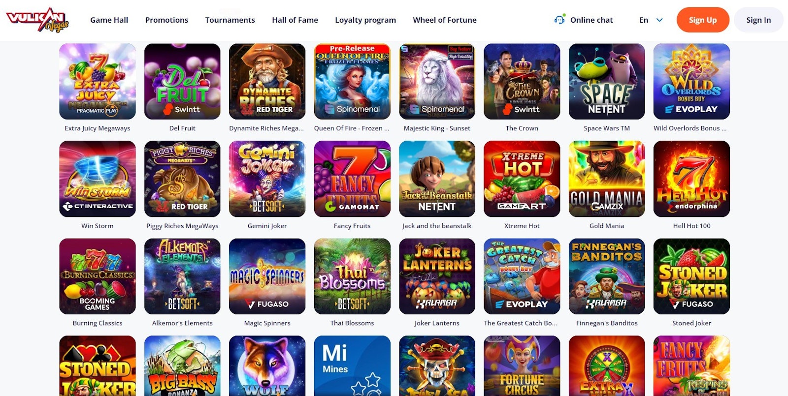 Vulkan Vegas spilleautomater