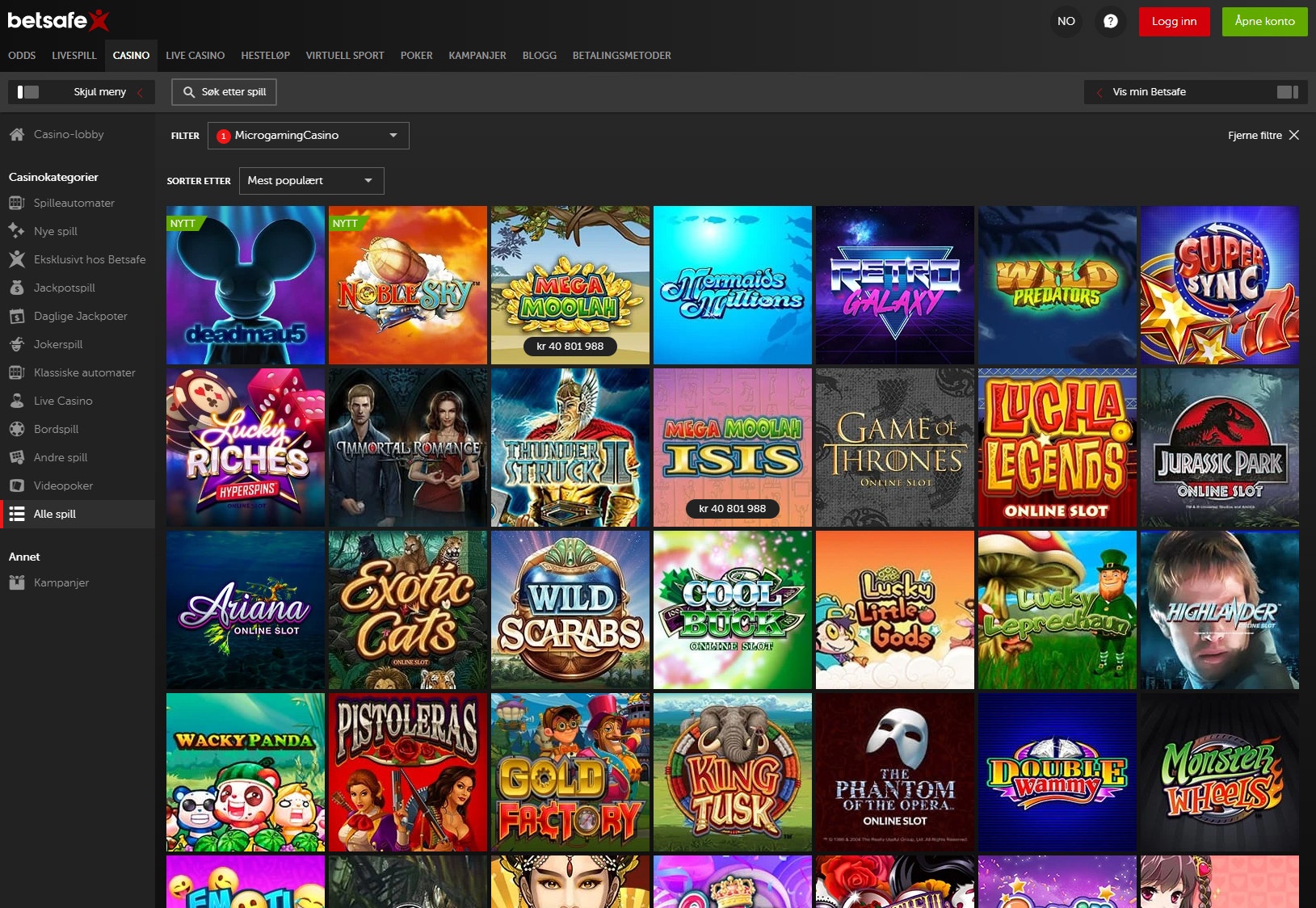 Spillutvalg fra Microgaming