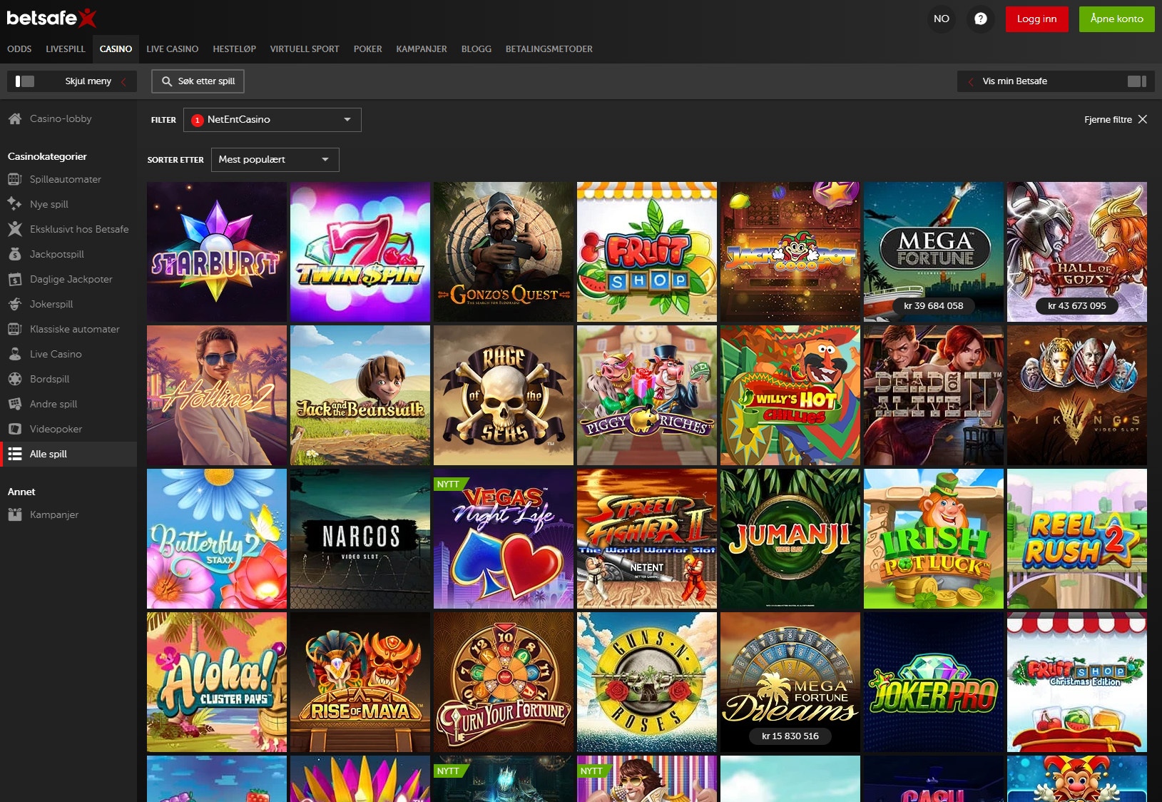Spillutvalg fra NetEnt